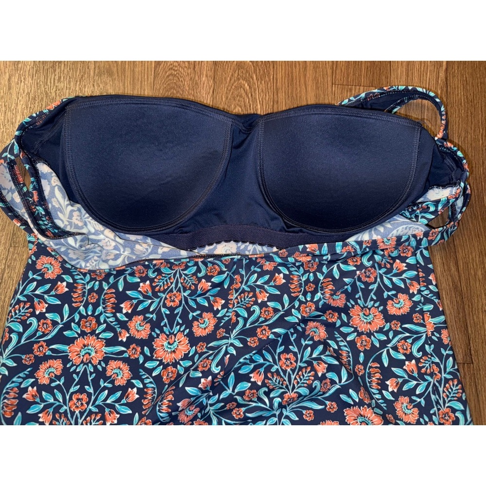 Lands' End Womens Floral One Piece Swimsuit Navy Coral Underwire 18 511556 - Picture 3 of 6
